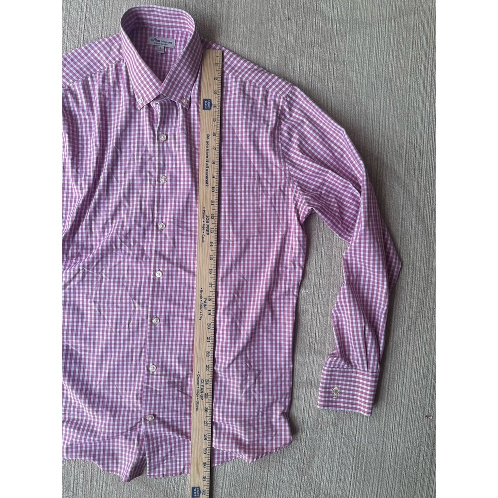 Peter Millar Dress Shirt Mens L Pink Check Button Down Crown Finish Cotton - Picture 5 of 12